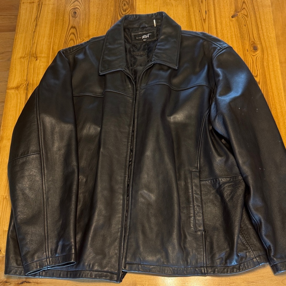 Men's Black Leather Jacket - Classic Zip Front